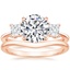 14K Rose Gold Princess Cut Three Stone Diamond Ring with Petite Curved Wedding Ring