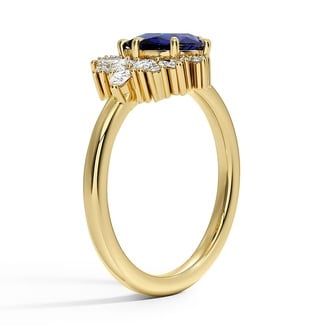 Custom Pear Sapphire and Cluster Diamond Ring