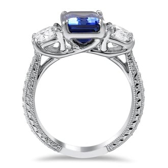 Custom Emerald Cut Sapphire Three Stone Ring