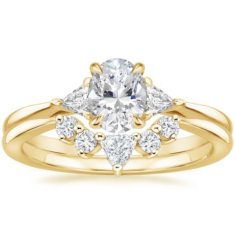 18K Yellow Gold Trillion Three Stone Diamond Engagement Ring with Hadley Contoured Diamond Ring