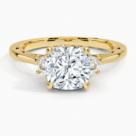 18K Yellow Gold Tacori Lunetta Crescent Three Stone Diamond Ring