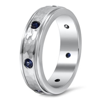 Custom Hammered Band with Flush Set Blue Sapphires