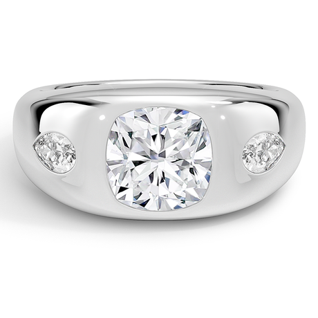 18K White Gold Sloane Flush Set Three Stone Diamond Dome Ring