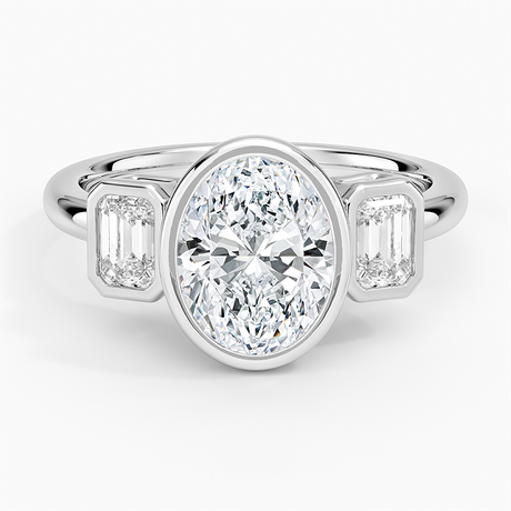 18K White Gold Rhiannon Bezel Three Stone Diamond Ring