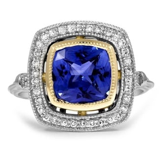Custom Mixed Metal Vintage Styled Fancy Halo Diamond Ring