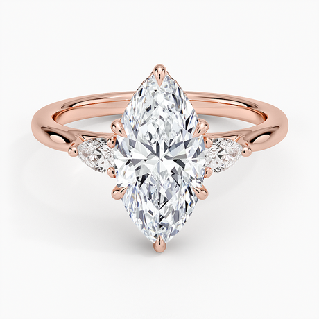 14K Rose Gold Floating Three Stone Pear Diamond Ring