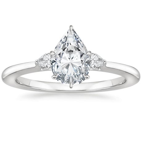 18K White Gold Perfect Fit Three Stone Pear Diamond Ring with Luxe Ballad Diamond Ring