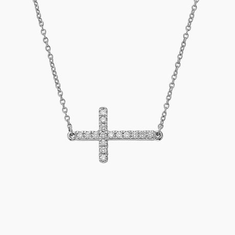 Sideways Cross Lab Diamond Pendant Necklace