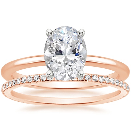 14K Rose Gold Four-Prong Petite Comfort Fit Ring with Whisper Eternity Diamond Ring