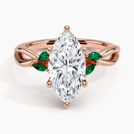 14K Rose Gold Willow Ring With Lab Emerald Accents