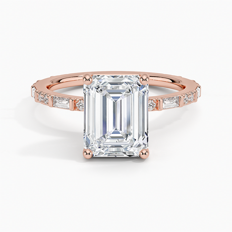 14K Rose Gold Luz Baguette and Round Diamond Ring