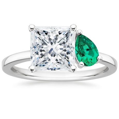 18K White Gold Viridian Toi et Moi Diamond Ring