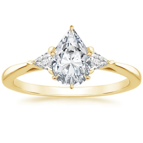 18K Yellow Gold Trillion Three Stone Diamond Engagement Ring with Hadley Contoured Diamond Ring