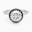 18K White Gold Waverly Halo Diamond Ring with Black Diamond Accents, smalltop view