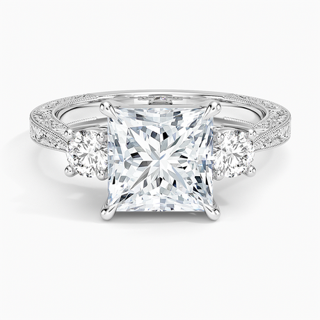 18K White Gold Elsie Three Stone Engraved Diamond Ring (1/3 ct. tw.)