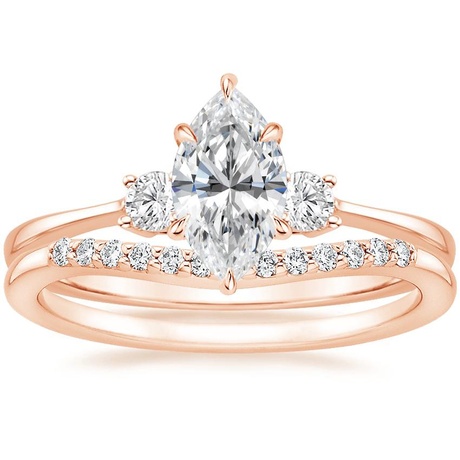 14K Rose Gold Selene Diamond Ring with Petite Curved Diamond Ring