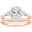 14K Rose Gold Luxe Trillion Cut Three Stone Diamond Ring with Petite Comfort Fit Wedding Ring