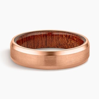Sapele Wood Satin Finish 6mm Wedding Ring in 14K Rose Gold