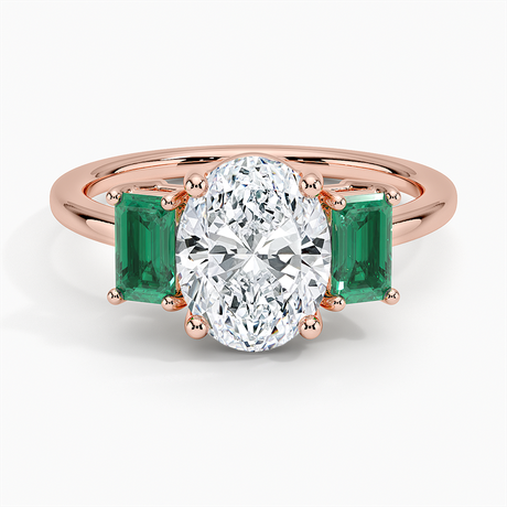 14K Rose Gold Luxe Rhiannon Three Stone Lab Emerald Ring