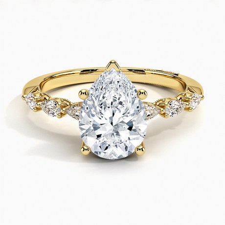 18K Yellow Gold Tacori Sculpted Crescent Pear Diamond Ring