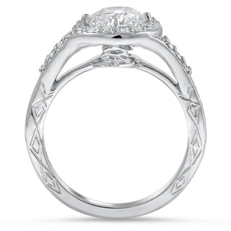 Custom Hand Engraved Swirl Halo Diamond Ring