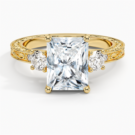 18K Yellow Gold Antique Scroll Engraved Three Stone Diamond Ring (1/3 ct. tw.)
