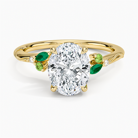 Camellia Milgrain Green Gemstone and Lab Diamond Ring