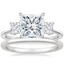 Platinum Princess Cut Three Stone Diamond Ring with Petite Comfort Fit Wedding Ring