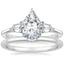 18K White Gold Bullet Shape Three Stone Diamond Ring with Petite Comfort Fit Wedding Ring