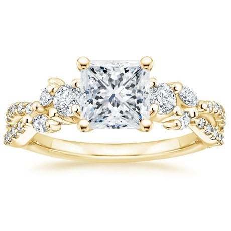 18K Yellow Gold Three Stone Luxe Willow Diamond Ring with Luxe Winding Willow Diamond Ring