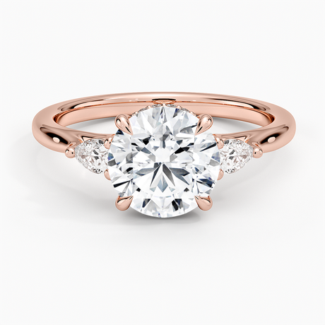 14K Rose Gold Floating Three Stone Pear Diamond Ring