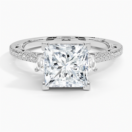 18K White Gold Tacori Lunetta Crescent Pavé Three Stone Diamond Ring