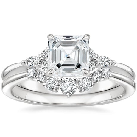 18K White Gold Nadia Diamond Ring with Aria Contoured Diamond Ring