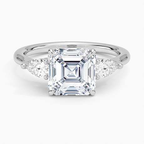 18K White Gold Opera Three Stone Diamond Ring