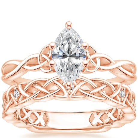14K Rose Gold Entwined Celtic Love Knot Ring with Celtic Knot Diamond Ring
