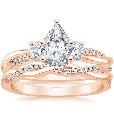 14K Rose Gold Three Stone Petite Twisted Vine Diamond Bridal Set (1/2 ct. tw.)