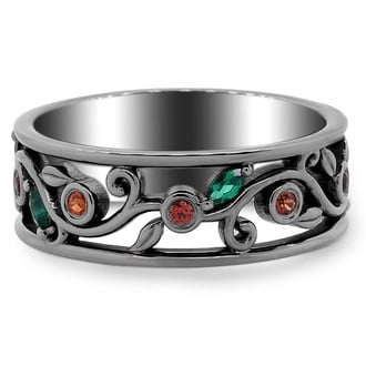 Custom Black Rhodium Leaves and Buds Diamond Ring