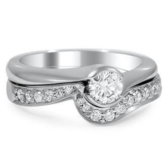 Custom Pave Diamond Cascade Contoured Wedding Ring