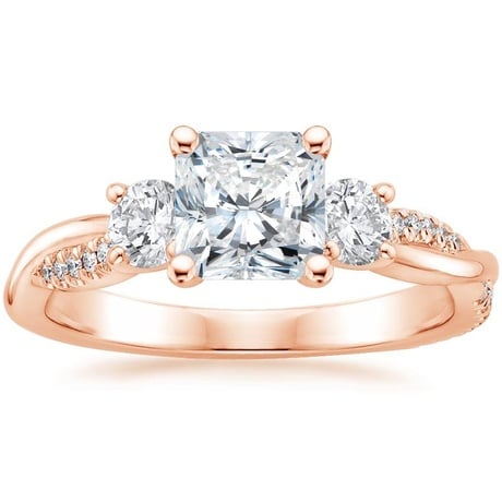 14K Rose Gold Three Stone Petite Twisted Vine Diamond Bridal Set (1/2 ct. tw.)