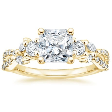 18K Yellow Gold Three Stone Luxe Willow Diamond Ring with Luxe Winding Willow Diamond Ring