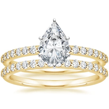 18K Yellow Gold Six Prong Petite Shared Prong Diamond Bridal Set
