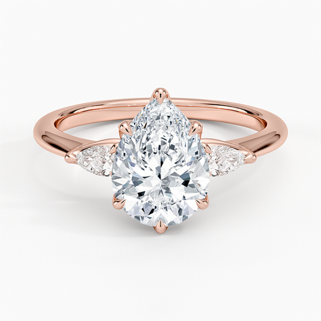 14K Rose Gold Petite Fleur Three Stone Diamond Ring