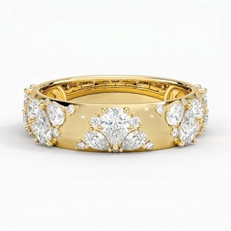 Mosaic Lotus Pear and Round Lab Diamond Ring in 18K Yellow Gold
