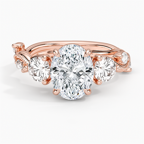 14K Rose Gold Vintage Secret Garden Three Stone Diamond Ring