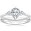 18K White Gold Opera Diamond Ring with Petite Curved Wedding Ring