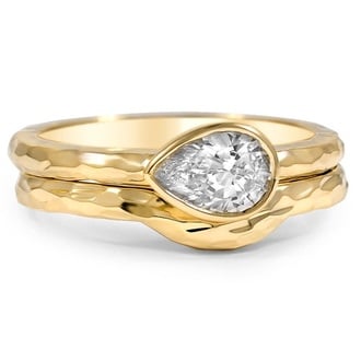 Custom Hammered Matched Set with Horizontal Pear-Shaped Diamond