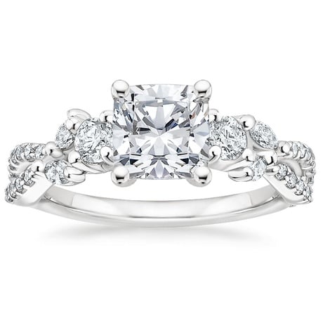 18K White Gold Three Stone Luxe Willow Diamond Ring with Luxe Winding Willow Diamond Ring