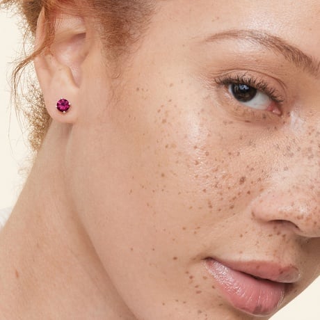 Solitaire Lab Ruby Stud Earrings