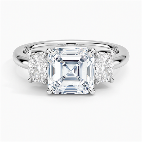 18K White Gold Faye Elongated Cushion Three Stone Diamond Ring