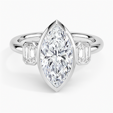 18K White Gold Rhiannon Bezel Three Stone Diamond Ring